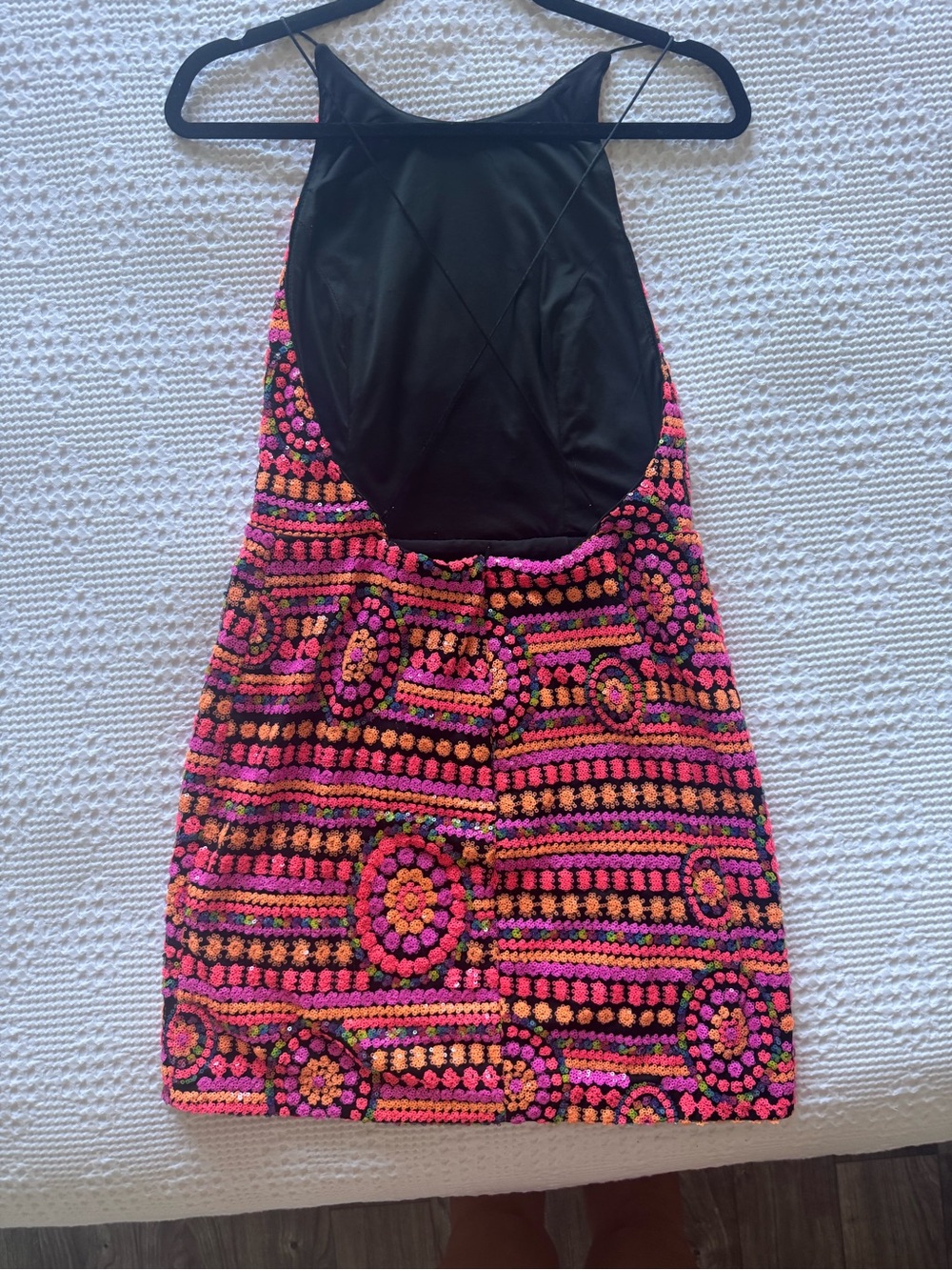 Laundry By Shelli Segal Neon Pink and Black Patterned Halter Mini Dress - Picture 7 of 7